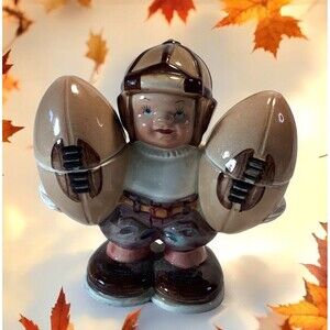 Salt And Pepper Shakers Ceramic Football Player  JAPAN Vintage 4.5"